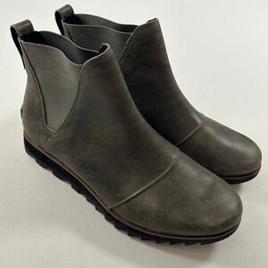 Sorel Boots Womens 8 Gray Brown Harlow Chelsea Leather Waterproof Outdoor Ankle